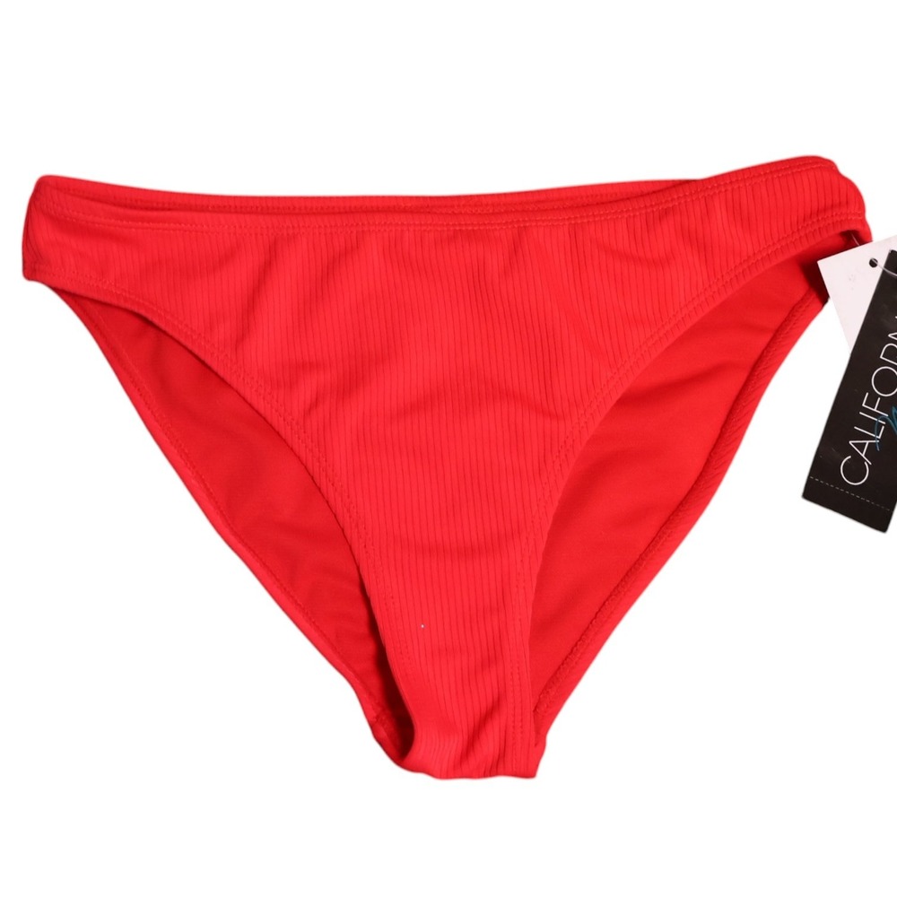 California Waves Ribbed Bikini Bottom S Cherry Red Hipster July 4th Solid Swim